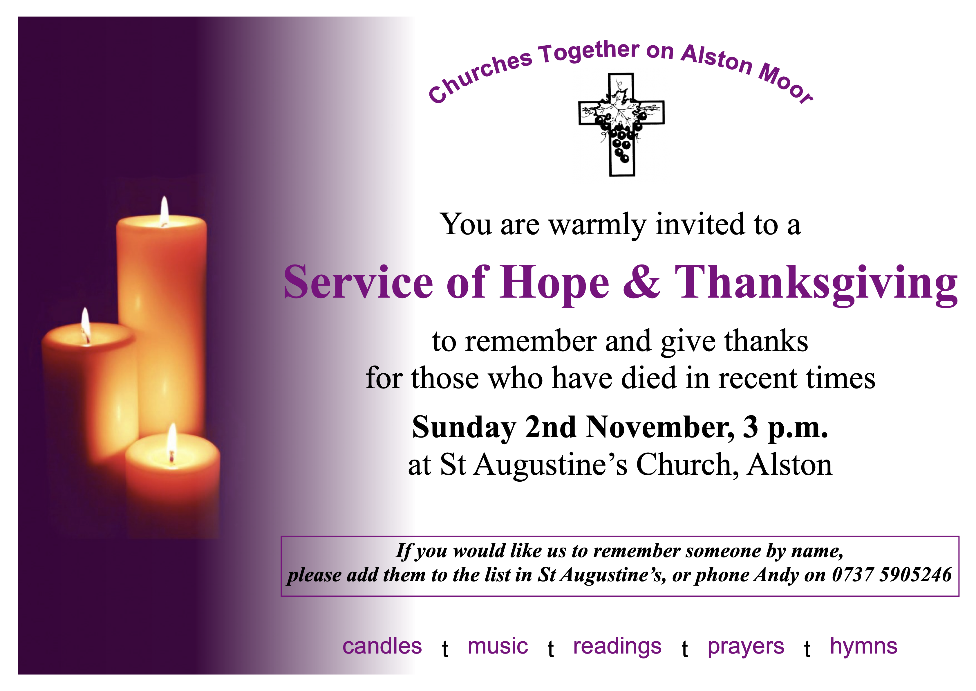 A service of hope & reconciliation November 2nd 3pm St.Augustines